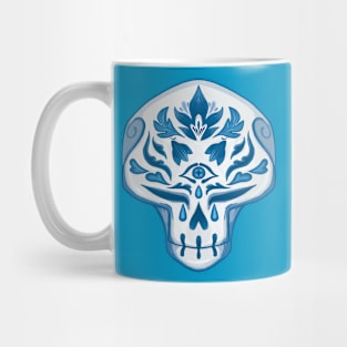 Blue Floral Skull Mug